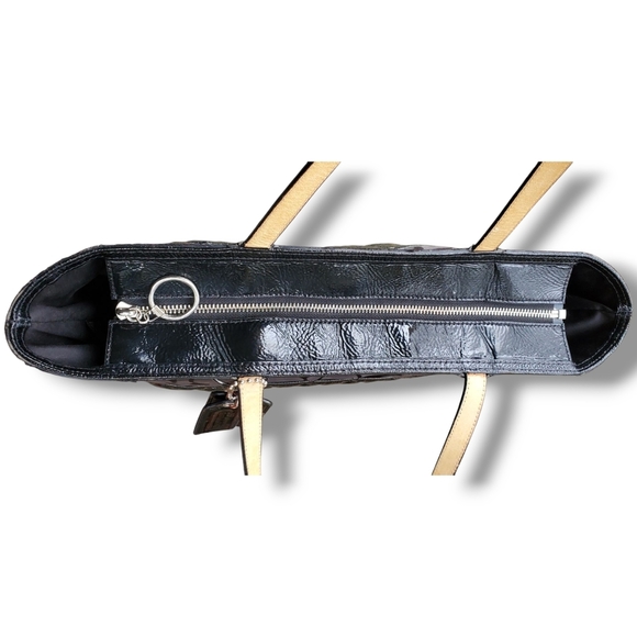 Coach 18676 Quilted Poppy Black on Black Jacquard Silver Tote Bag - Picture 13 of 17